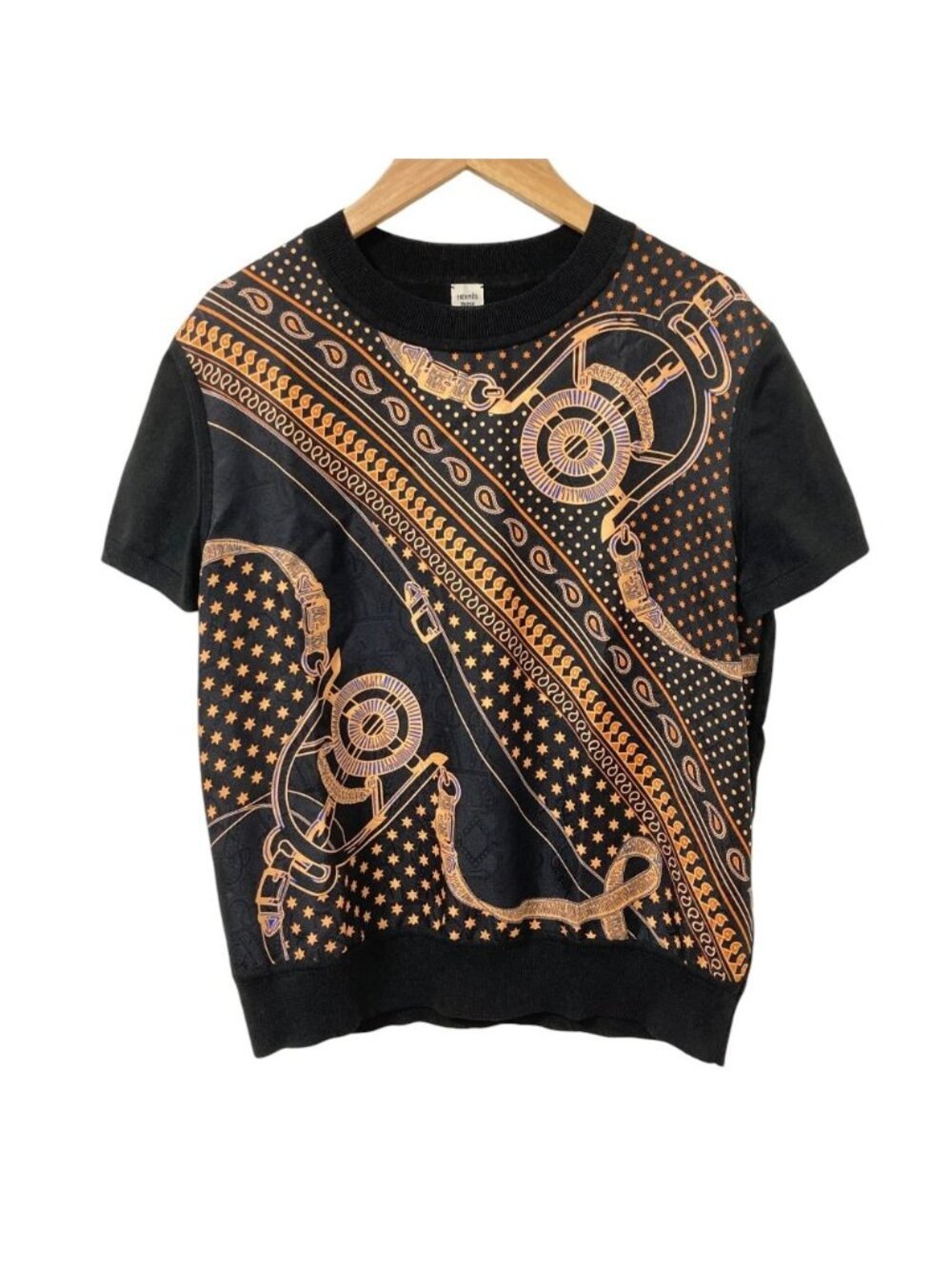 Hermes Apron D'or Twillaine Short Sleeve Top Black and Sew Spring Summer 40